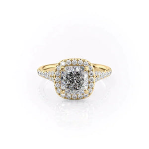 The Miley Set With A 3 Carat Cushion 18K Yellow Gold Lab Diamond