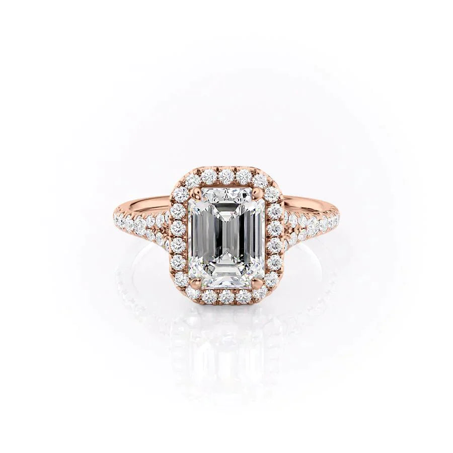 The Miley Set With A 3 Carat Emerald 14K Rose Gold Lab Diamond