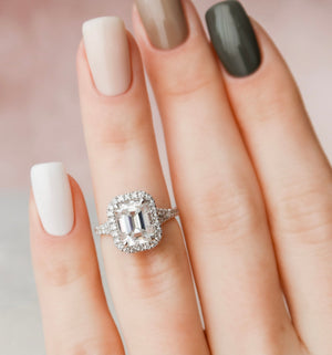 The Miley Set With A 1 Carat Emerald 14K White Gold Lab Diamond