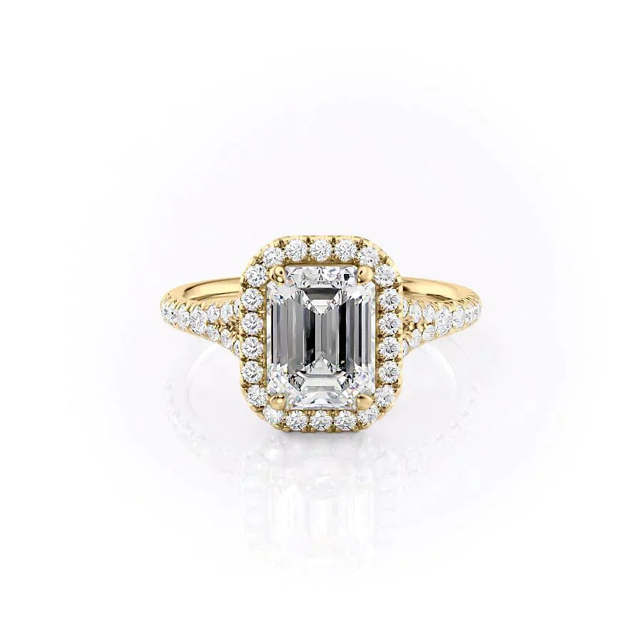 The Miley Set  With A 3.5 Carat Emerald 18K Yellow Gold Moissanite