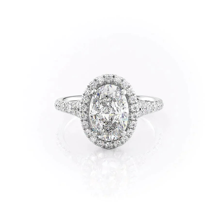 The Miley Set  With A 3.5 Carat Oval 14K White Gold Moissanite
