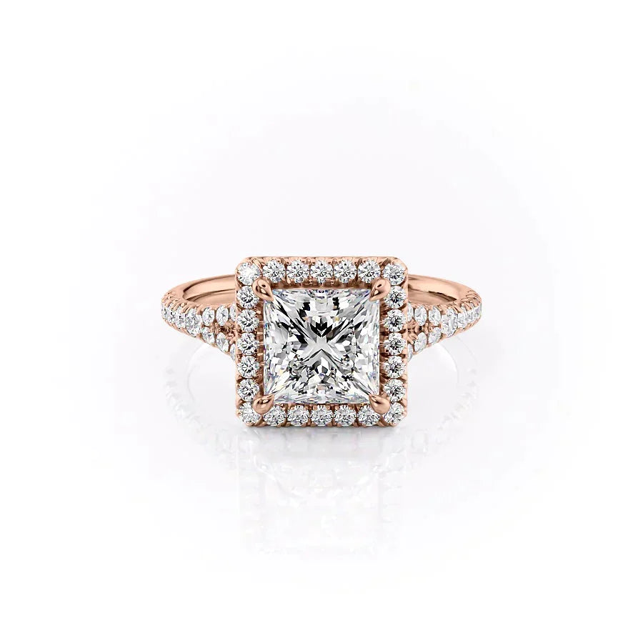 The Miley Set  With A 2.5 Carat Princess 14K Rose Gold Moissanite