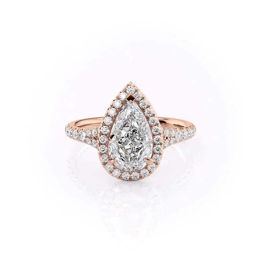 The Miley Set With A 1.5 Carat Pear 14K Rose Gold Lab Diamond