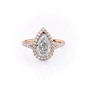 The Miley Set With A 1.5 Carat Pear 14K Rose Gold Lab Diamond