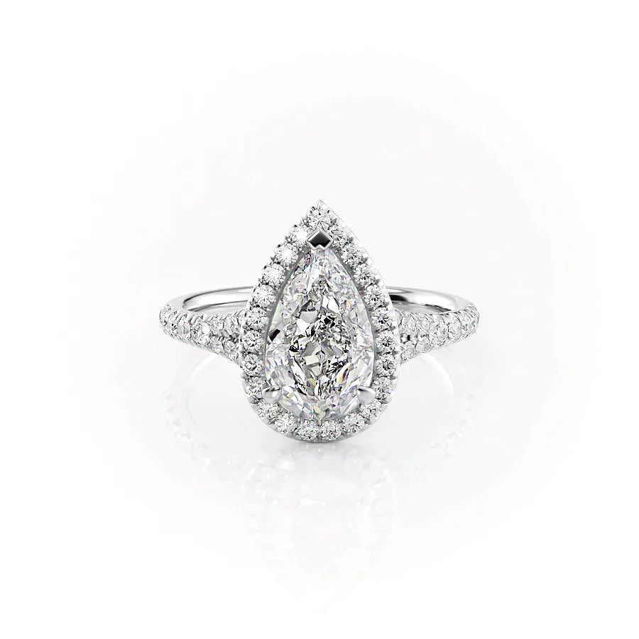 The Miley Set With A 3 Carat Pear 18K White Gold Lab Diamond