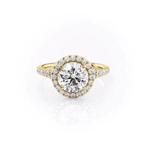 The Miley Set With A 3 Carat Round 18K Yellow Gold Lab Diamond