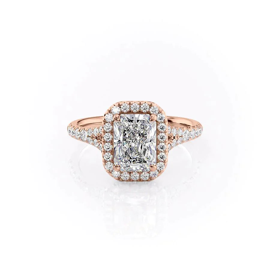The Miley Set With A 3 Carat Radiant 18K Rose Gold Lab Diamond