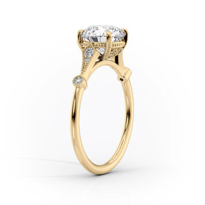 The Amber Set With A 1 Carat Cushion 18K Yellow Gold Lab Diamond