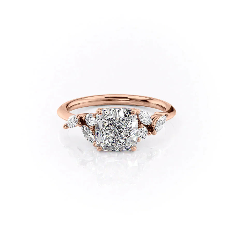 The Melissa Set  With A 1.5 Carat Cushion 14K Rose Gold Moissanite