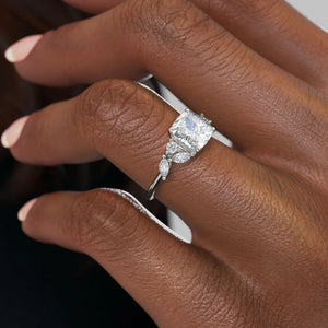 The Melissa Set  With A 3 Carat Cushion 18K White Gold Moissanite