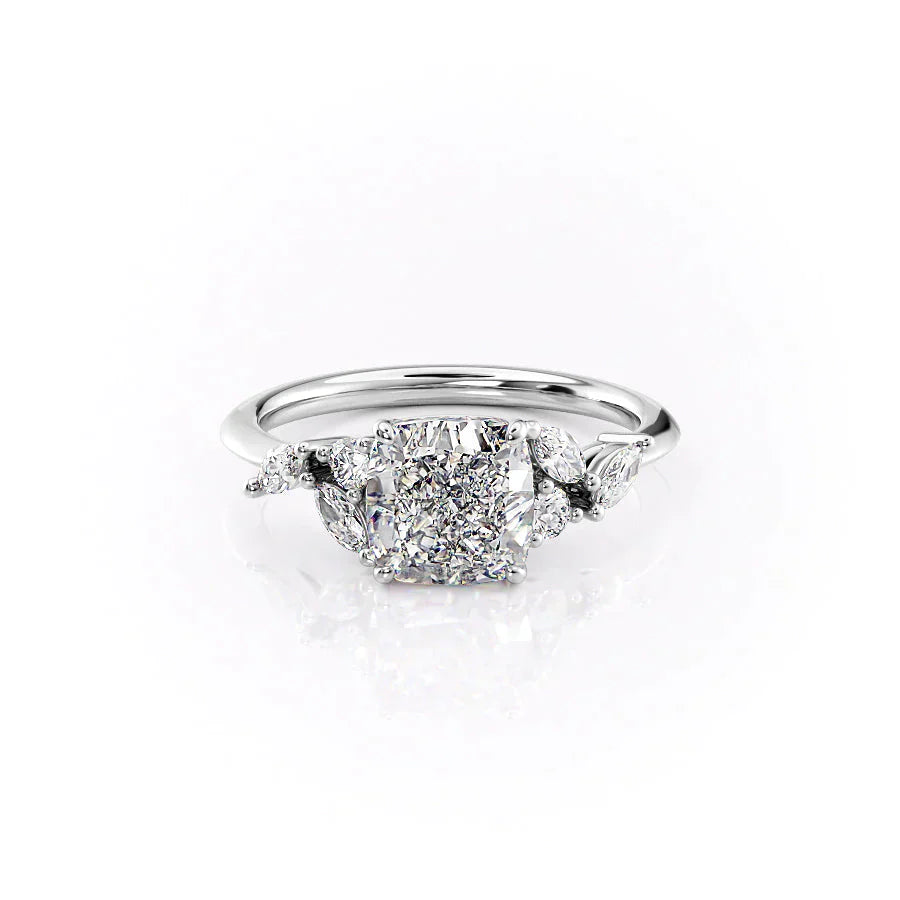 The Melissa Set  With A 3 Carat Cushion 18K White Gold Moissanite