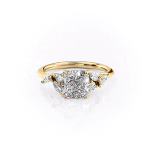 The Melissa Set  With A 1.5 Carat Cushion 18K Yellow Gold Moissanite