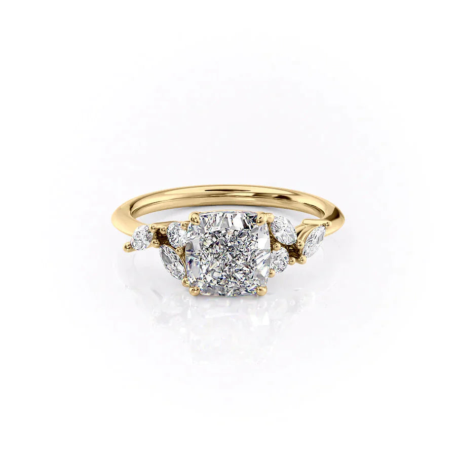 The Melissa Set  With A 1.5 Carat Cushion 14K Yellow Gold Moissanite