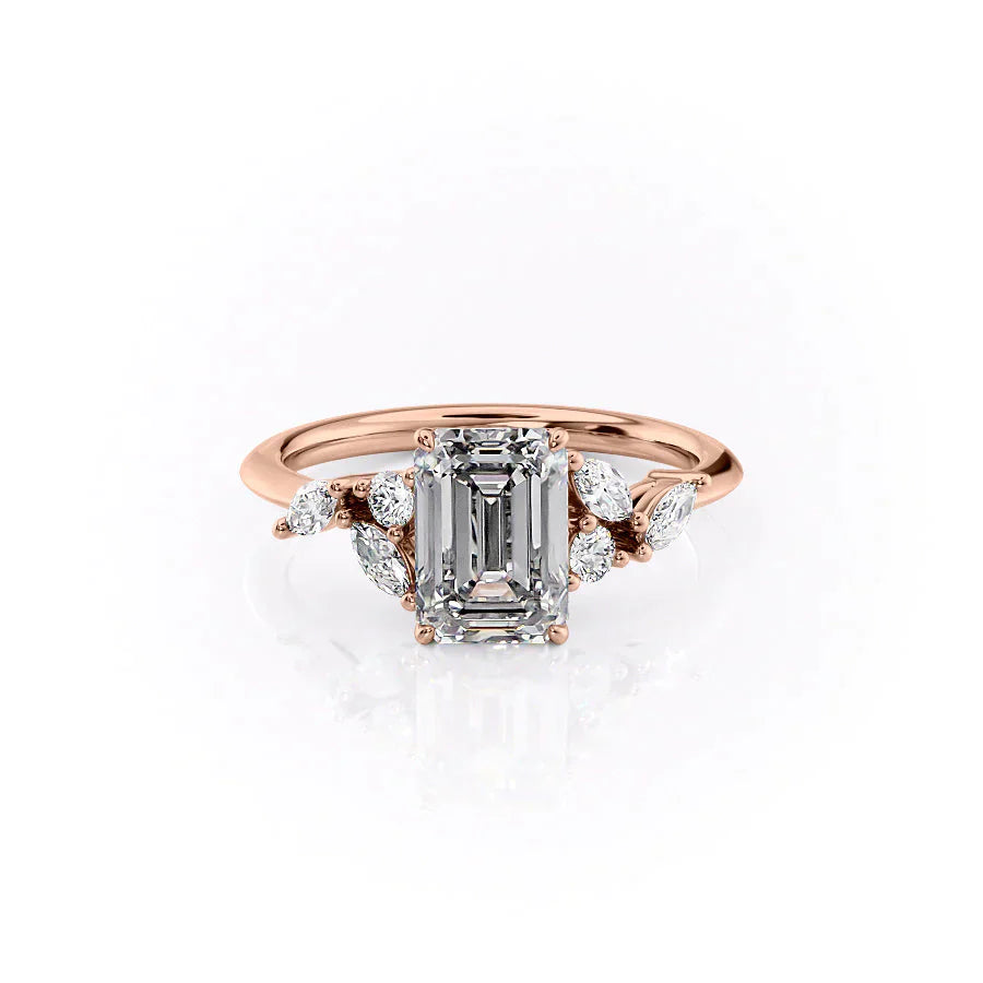 The Melissa Set  With A 1 Carat Emerald 14K Rose Gold Moissanite