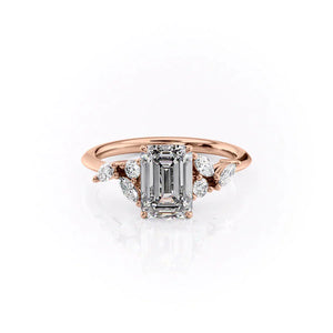 The Melissa Set  With A 3 Carat Emerald 14K Rose Gold Moissanite