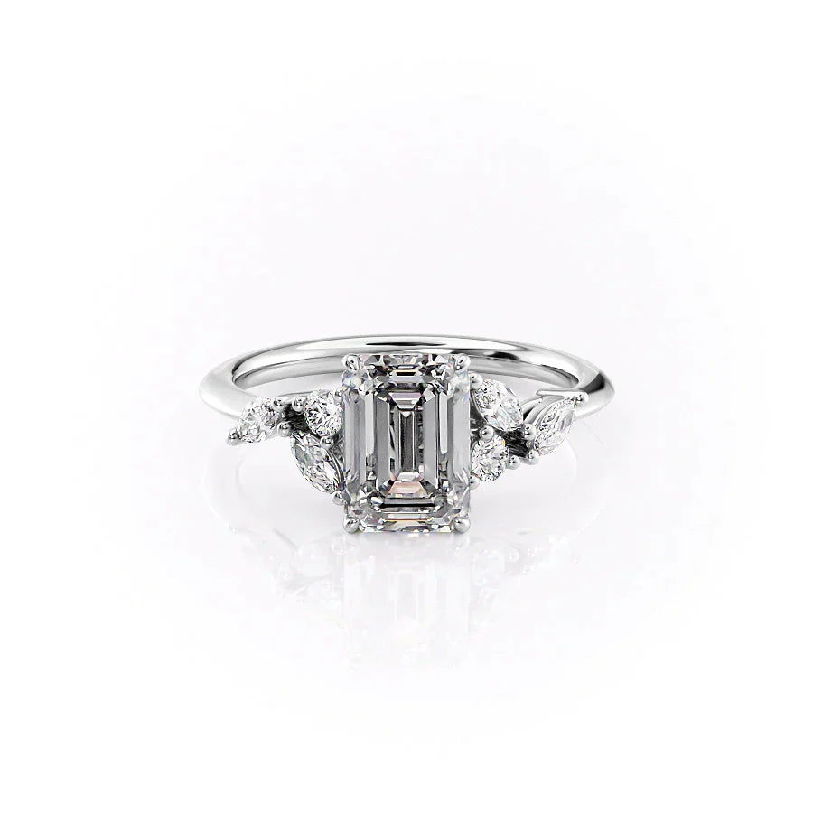 The Melissa Set  With A 4.5 Carat Emerald 14K White Gold Moissanite