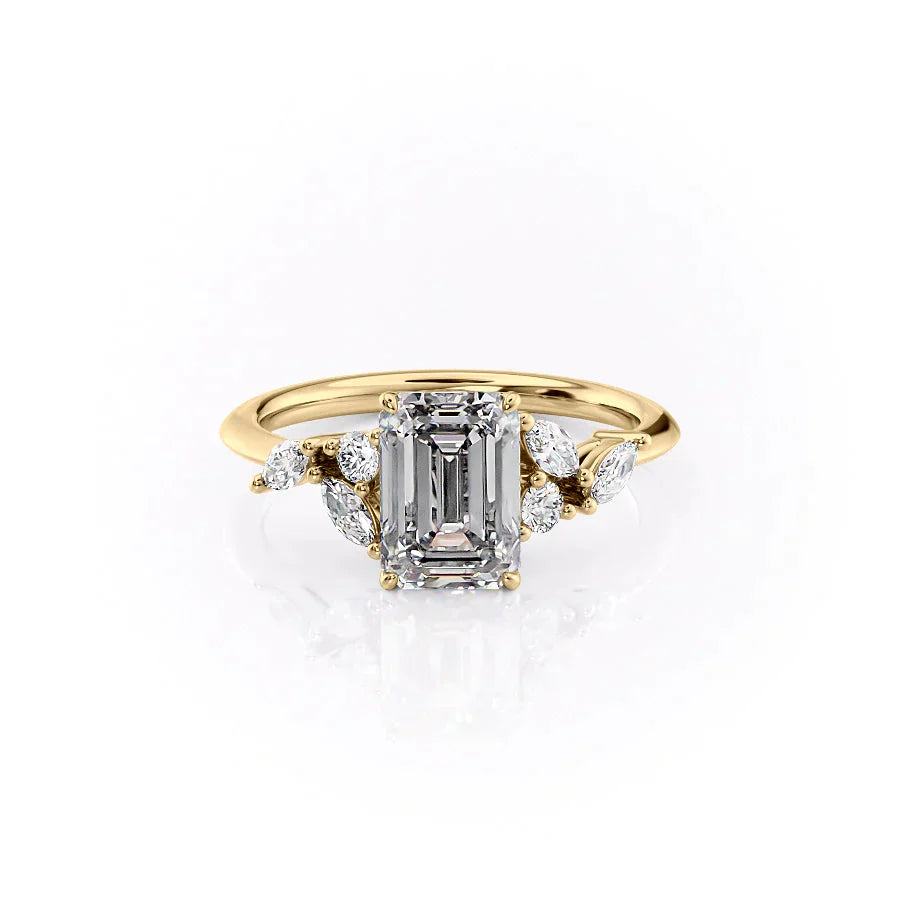 The Melissa Set  With A 3.5 Carat Emerald 18K Yellow Gold Moissanite