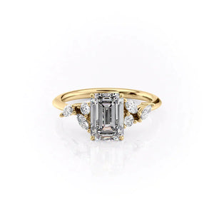 The Melissa Set  With A 4 Carat Emerald 18K Yellow Gold Moissanite