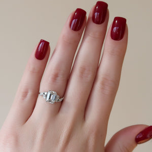 The Melissa Set  With A 3 Carat Emerald 14K White Gold Moissanite
