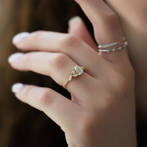 The Melissa Set  With A 3 Carat Emerald 18K Yellow Gold Moissanite