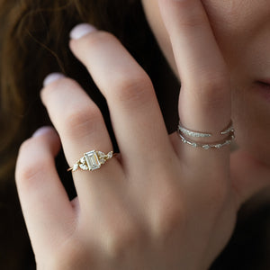 The Melissa Set  With A 3 Carat Emerald 18K Yellow Gold Moissanite