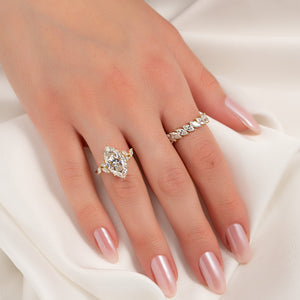 The Melissa Set  With A 3 Carat Marquise 18K Yellow Gold Moissanite