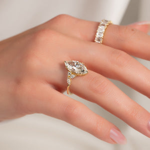 The Melissa Set With A 1.5 Carat Marquise 18K Yellow Gold Lab Diamond