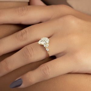 The Melissa Set  With A 2 Carat Pear 18K Yellow Gold Moissanite