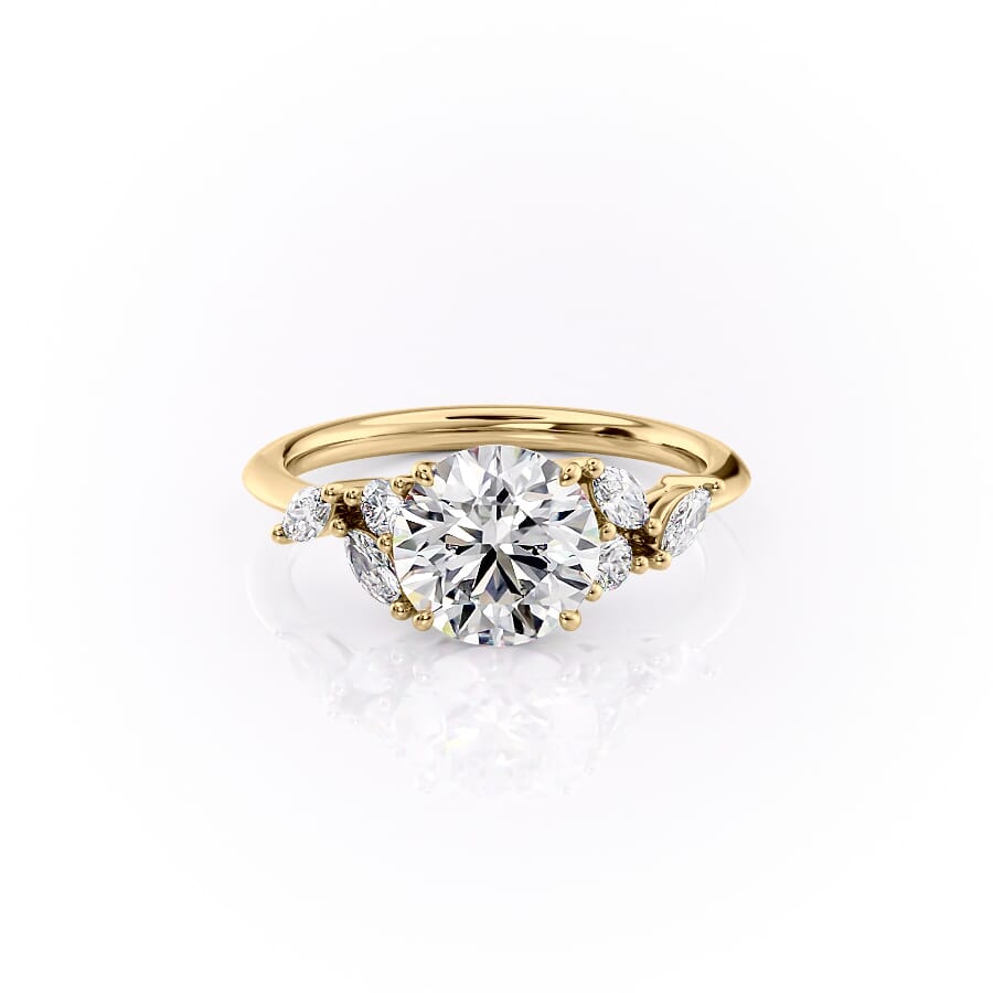 The Caroline Set  With A 2.5 Carat Round 14K Yellow Gold Moissanite