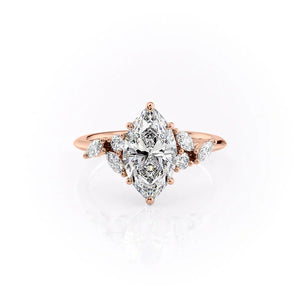 The Melissa Set  With A 3.5 Carat Marquise 14K Rose Gold Moissanite
