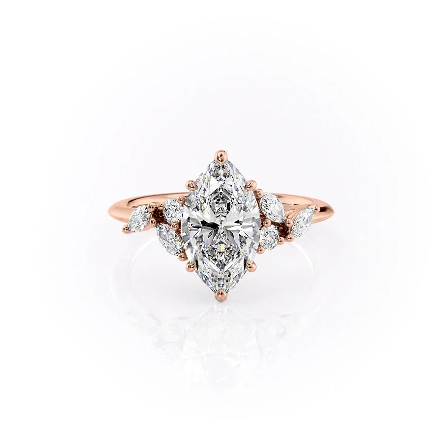 The Melissa Set  With A 4 Carat Marquise 14K Rose Gold Moissanite