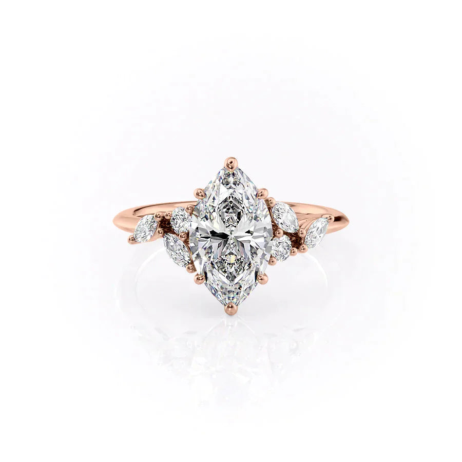 The Melissa Set With A 3 Carat Marquise 14K Rose Gold Lab Diamond