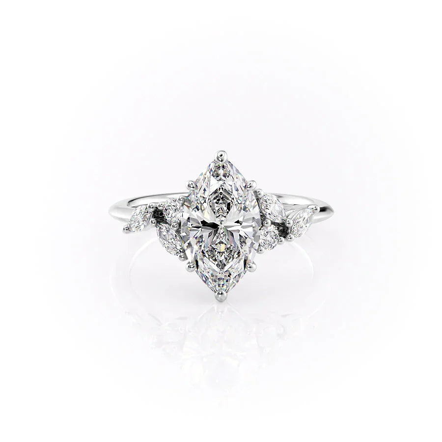 The Melissa Set  With A 3 Carat Marquise 18K White Gold Moissanite