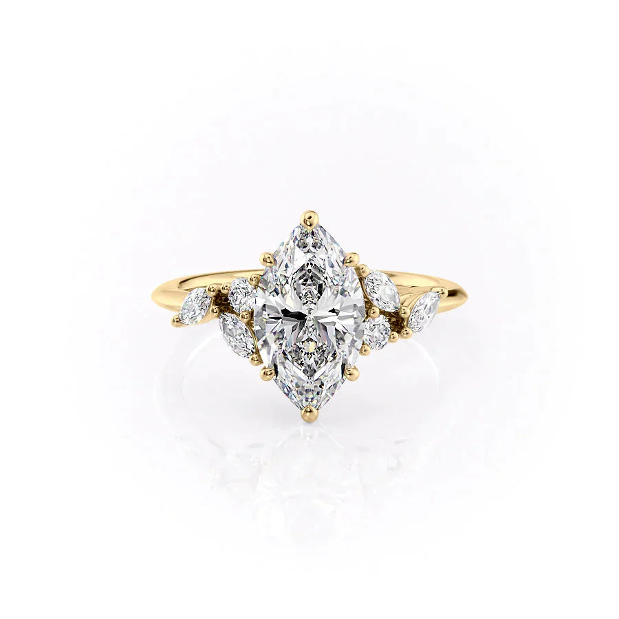 The Melissa Set With A 3 Carat Marquise 18K Yellow Gold Lab Diamond