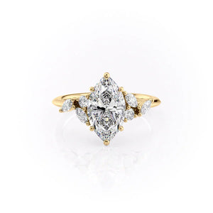 The Melissa Set  With A 3.5 Carat Marquise 18K Yellow Gold Moissanite