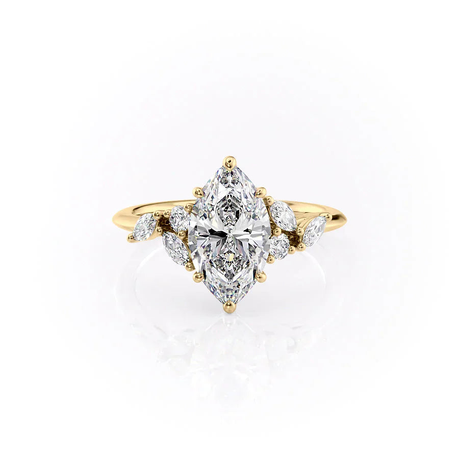 The Melissa Set  With A 1 Carat Marquise 18K Yellow Gold Moissanite