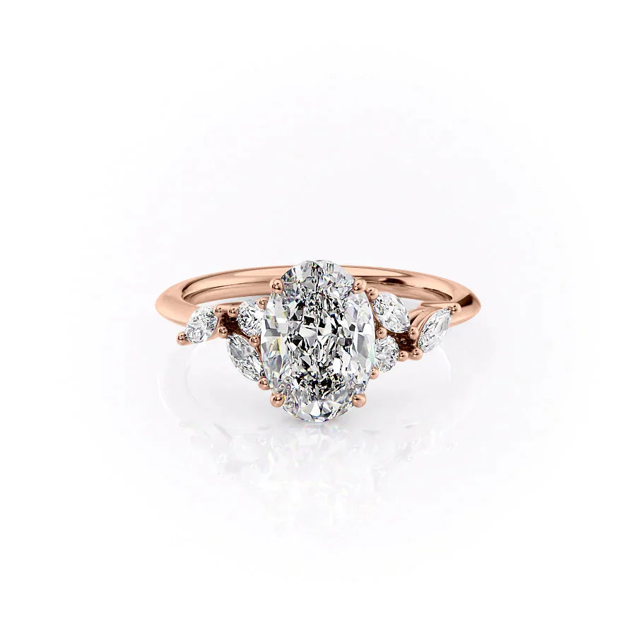The Melissa Set  With A 1.5 Carat Oval 14K Rose Gold Moissanite