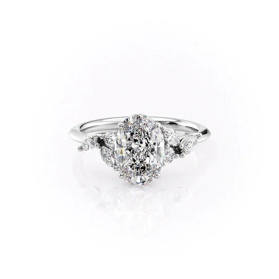 The Melissa Set  With A 3 Carat Oval 18K White Gold Moissanite