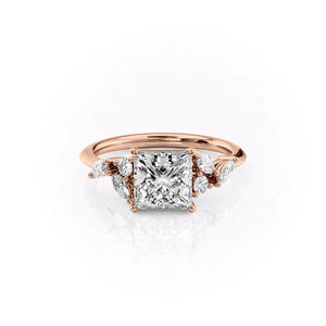 The Melissa Set  With A 3 Carat Princess 14K Rose Gold Moissanite