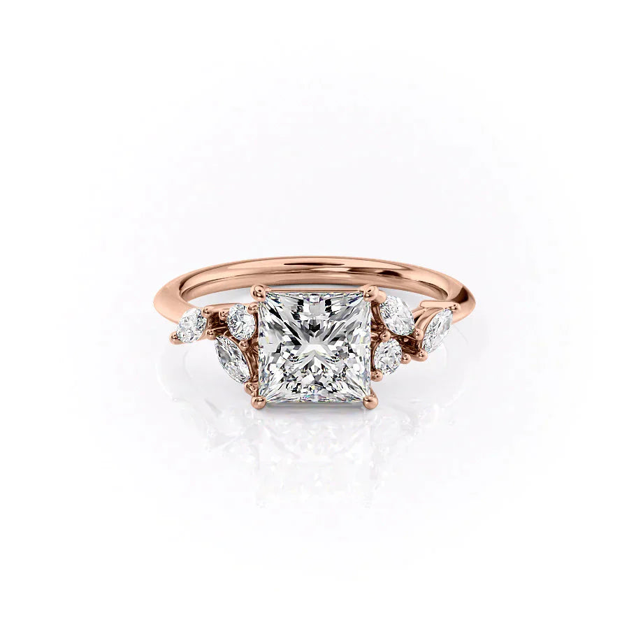 The Melissa Set With A 1.5 Carat Princess 14K Rose Gold Lab Diamond