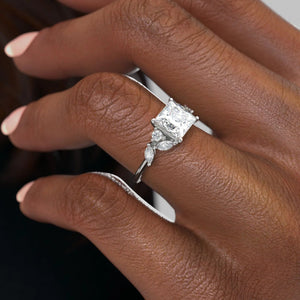 The Melissa Set  With A 3 Carat Princess 14K White Gold Moissanite