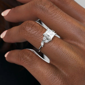 The Melissa Set  With A 3 Carat Princess 18K White Gold Moissanite