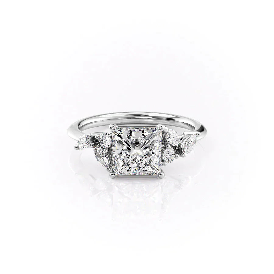 The Melissa Set  With A 3 Carat Princess 14K White Gold Moissanite