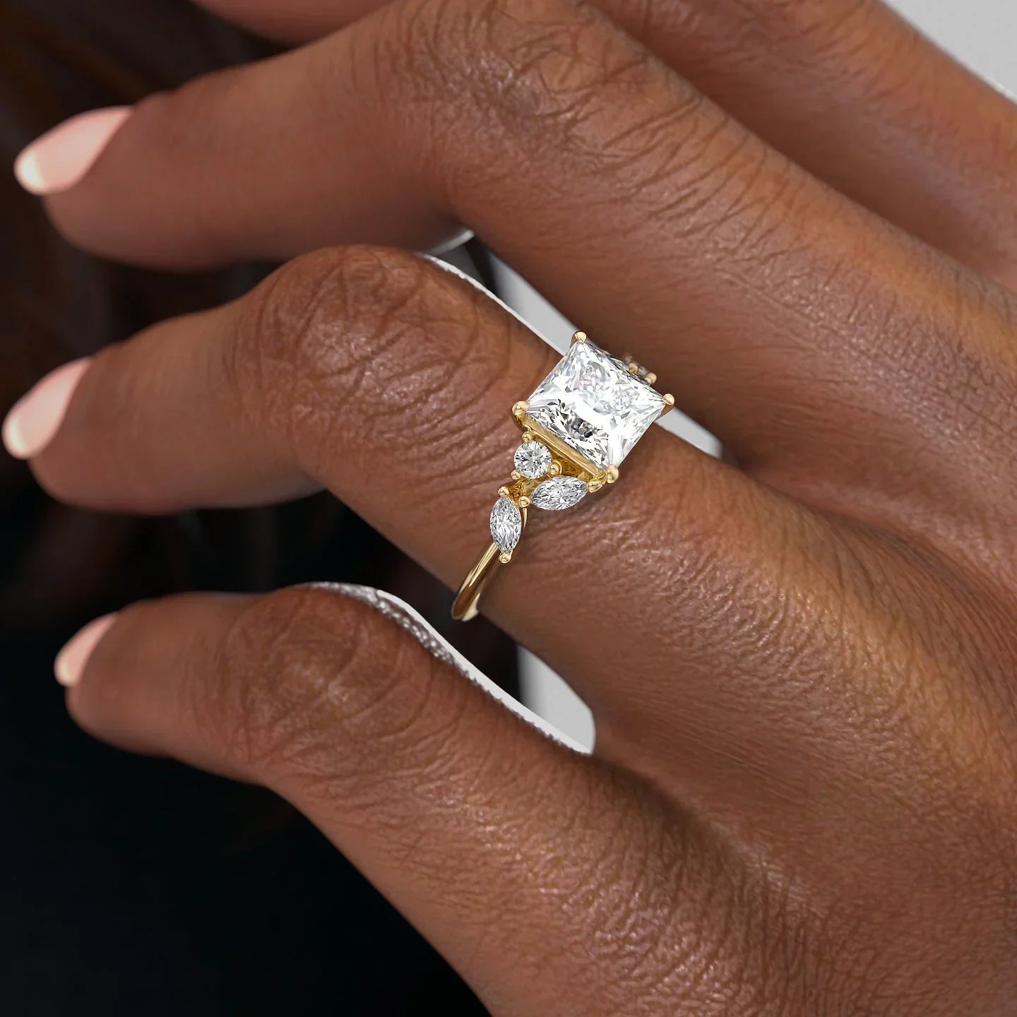 The Melissa Set  With A 3 Carat Princess 18K Yellow Gold Moissanite