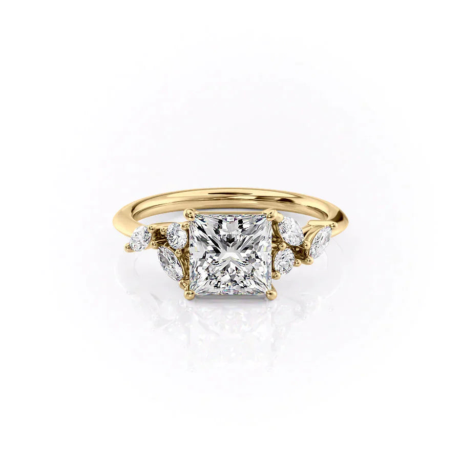The Melissa Set  With A 2.5 Carat Princess 18K Yellow Gold Moissanite