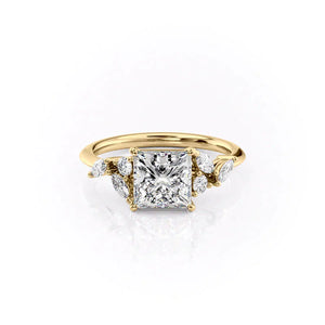 The Melissa Set  With A 3 Carat Princess 14K Yellow Gold Moissanite