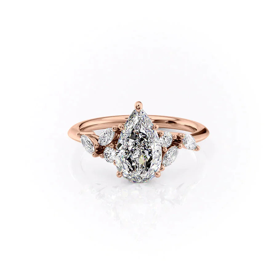 The Melissa Set  With A 2 Carat Pear 14K Rose Gold Moissanite