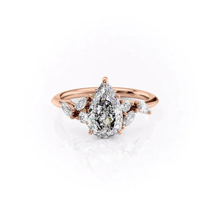 The Melissa Set  With A 2.5 Carat Pear 14K Rose Gold Moissanite