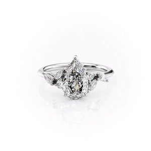 The Melissa Set  With A 4 Carat Pear 18K White Gold Moissanite
