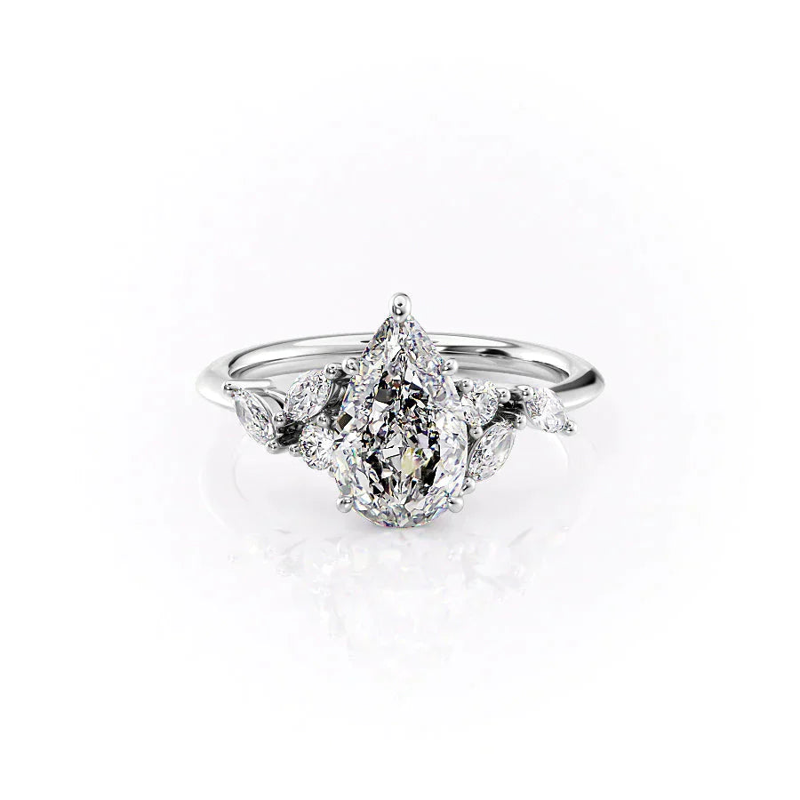 The Melissa Set  With A 5 Carat Pear 14K White Gold Moissanite